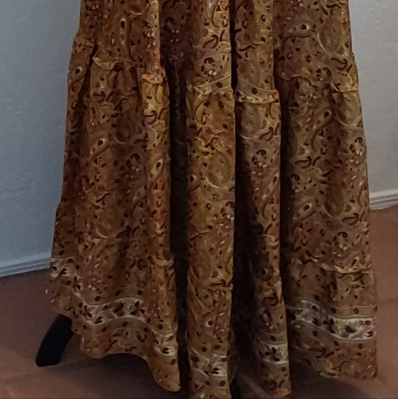 BOHEMIAN GODDESS Silk Gold, Green, Wine & Ivory Floral Maxi Dress - Picture 8 of 11